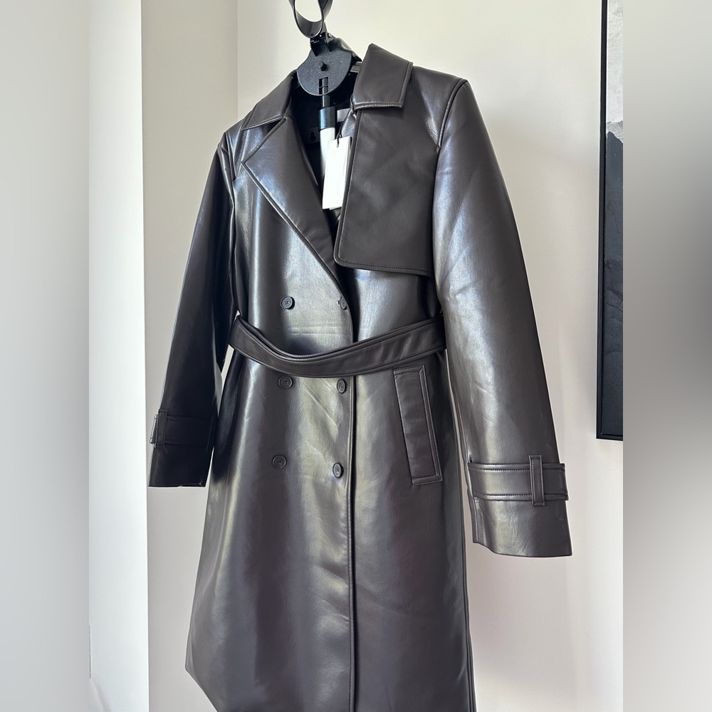 Aritzia Dark Brown Leather Trench Coat - Picture 5 of 6